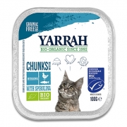 Yarrah Bio Chunks In Soße Katze - 16 x 100 g (Fisch/Hühn/Spirulina)